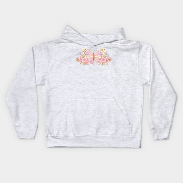 Magical Sakura Cherry Blossoms Floral Butterfly Kids Hoodie by cSprinkleArt